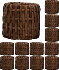 Woven Napkin Rings Set of 12, Handmade Cane Fall Napkin Rings Holders, Natural Napkin Buckles Holder Bulk for Farmhouse Wedding Thanksgiving Xmas Easter Table Décor (Brown) - CLEENTABLE