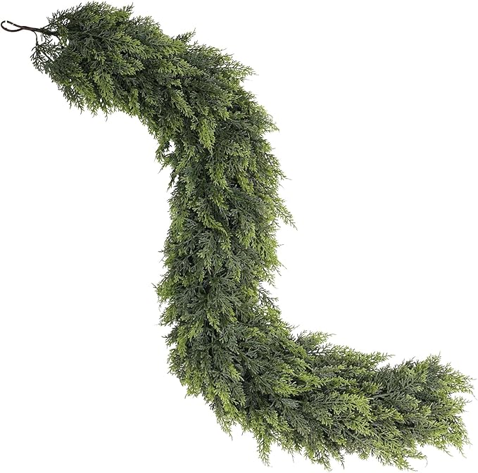 Christmas Cedar Garland - 16ft Artificial Cedar Garland Faux Lush Green Fake Pine Needles for Fireplace,Table,Window,Stairs,Mante,Holiday Indoor Outdoor Xmas Decor(1PCS)