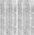 2 Pack Foil Curtain Backdrop Silver Metallic Tinsel Foil Fringe Curtains Photo Booth Props for Birthday Wedding Engagement Baby Shower Bachelorette Christmas Holiday Celebration Party Decorations