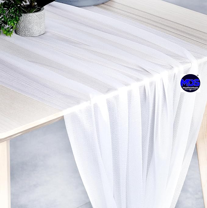 MDS 2 Pack 10ft Chiffon Table Runner 29 x 120 Inches Sheer Wedding Runner Romantic Rustic Table Runner for Wedding Decorations, Birthday Parties, Bridal Shower Party Arch Decor - White