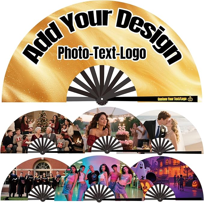 Custom Fans with Your Photo/Text - 13 Inch Personalized Folding Hand Fan for Line Dancing, Weddings, Parties | Decorative Gift for Women, Church Events & Dance Performances (20, 10 Inch)