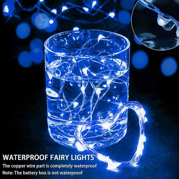 12 Pack Blue Fairy Lights 7Ft 20 LED Twinkle String Lights 3 Modes Battery Operated Waterproof Firefly Starry for Mason Jar Party Wedding Christmas Valentines Day Table Centerpieces