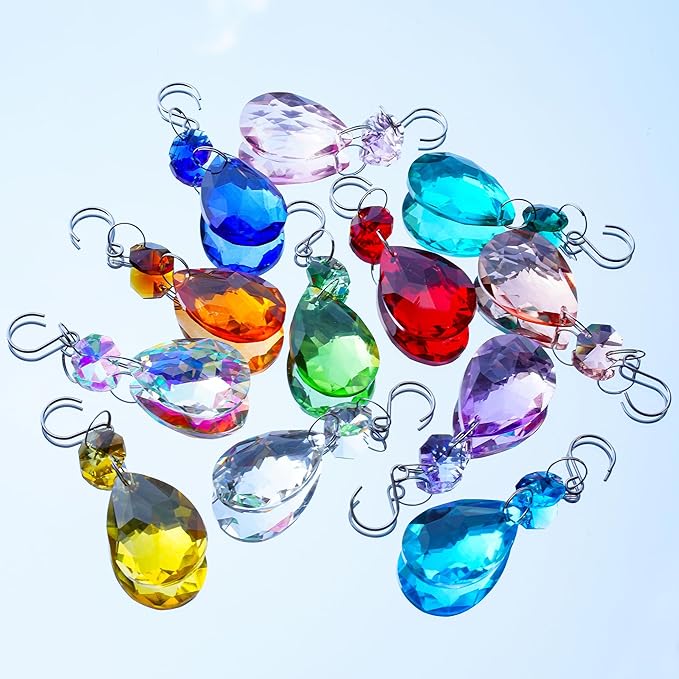 H&D HYALINE & DORA 3Inch Crystal Suncatcher Bauhinia Prisms Pendants 10Pcs Chandelier Crystals Replacement Hanging Sun Catcher Beads for DIY Arts Crafts Decor (Red)
