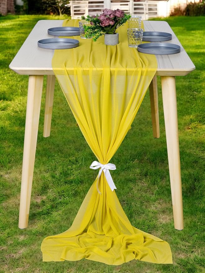 MDS Halloween Chiffon Table Runner - 15 Pack, 29 x 170 Inches, 14ft Each - Sheer Spooky Table Runners for Haunted House Parties, Trick-or-Treat Tables, Witchy Décor, Wedding & Events - Yellow