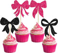 Gyufise 36Pcs Bow Cupcake Toppers Glitter Bowknot Cupcake Picks Bow Tie Birthday Decorations Bow Cake Toppers for Bridal Baby Shower Bachelorette Party Supplies Black Rose Red