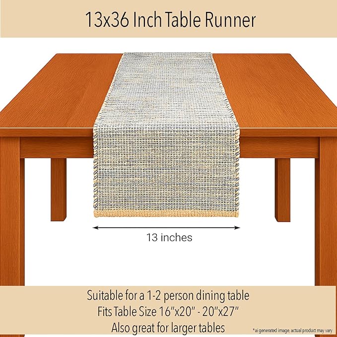 Chardin home Natural Jute Table Runner 13x36 Inch – Vintage Boho Rustic Table Decor – Handwoven Table Runner in Natural Jute and Grey – Farmhouse Dining or Console Table Accent