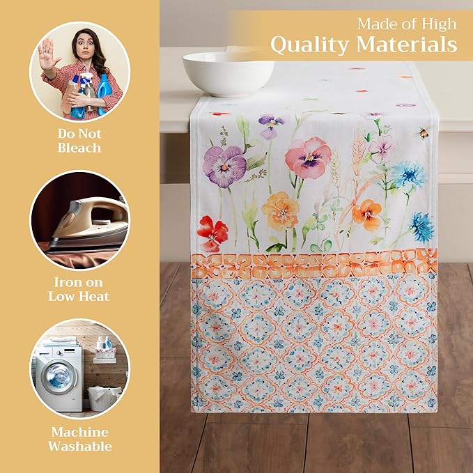 Maison d' Hermine Table Runner 100% Cotton Double Layer Table Runners 108 inches Long Decorative for Home Kitchen Dining Party Wedding Bridal Shower Spring Summer (Summer Whisper , 14.50" x 108")