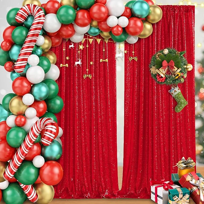 Sparkly Backdrop Curtains 6 Pcs 2ftx8ft Red Curtains Birthday Party Backdrop Sequin Fabric Christmas Decorations