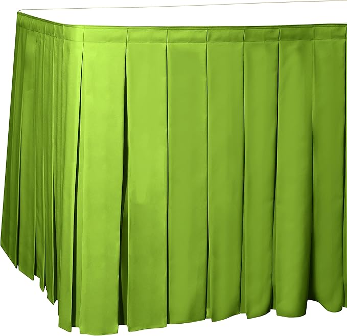 Ultimate Textile Pleat Polyester Fabric Table Skirt - Machine Washable Flame Resistant with Clips for Events, Weddings & Trade Shows, Cut & Sewn in Paterson, NJ - Lime, 21' Box Pleat