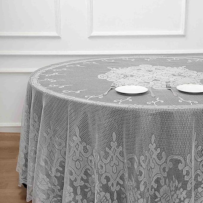 Tableclothsfactory 120" Ivory Premium Lace Round Tablecloth for Banquet Party Wedding Event Home Decor