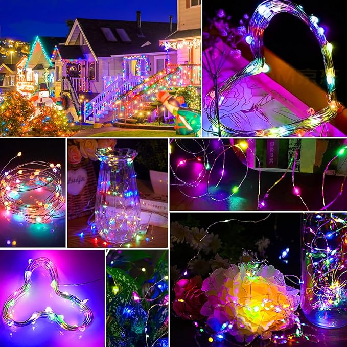 pozzolanas 100 Pack Multicolor Battery Operated String Lights - 7ft Waterproof Fairy Lights with 20 LEDs for Home, Mason Jar, Party, Wedding, Halloween, Christmas Decorations