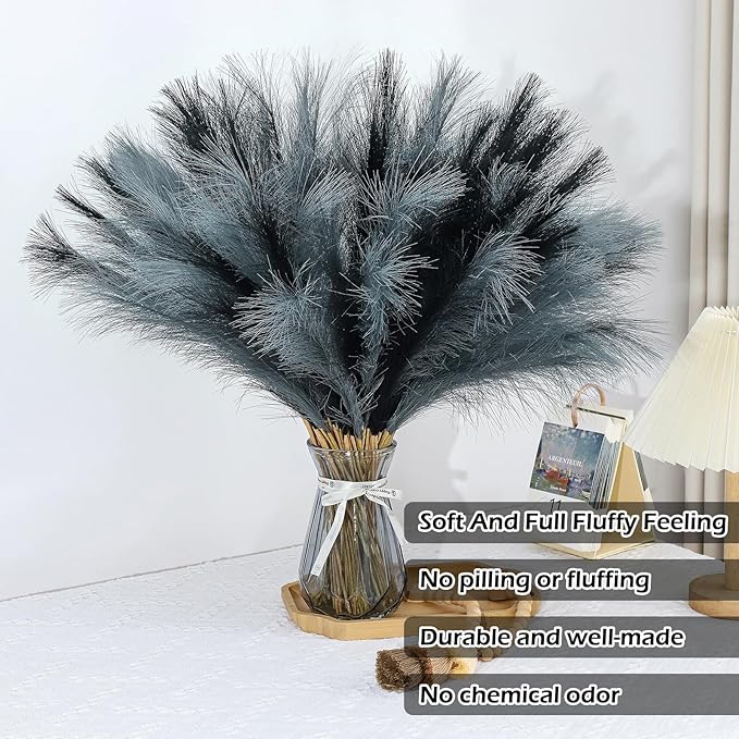 60 Pcs Pampas Grass Decor 21.7 Inch Faux Light Grey and Dark Grey Pampas Grass Bulk Artificial Dried Flowers Small Vase Filler Pompas Grass.