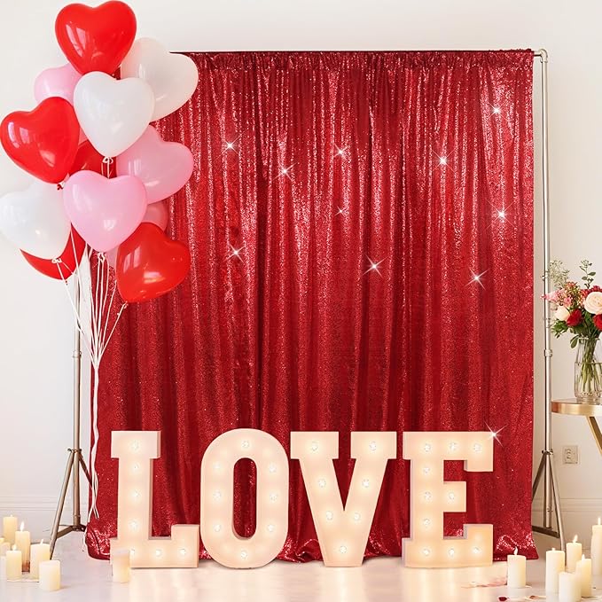 SquarePie Sequin Backdrop Less Transparent Background Sparkly Curtain for Wedding Party 20FT x 10FT Red