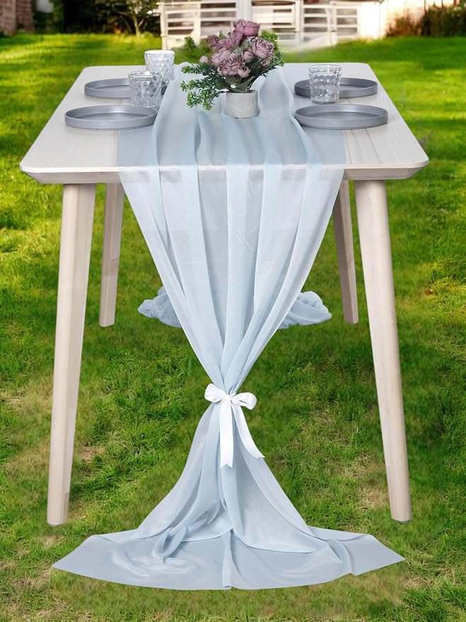 MDS Halloween Chiffon Table Runner - 20 Pack, 29 x 170 Inches, 14ft Each - Sheer Spooky Table Runners for Haunted House Parties, Trick-or-Treat Tables, Witchy Décor, Wedding & Events - Baby Blue