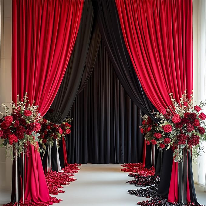 20ftx12ft Wrinkle Free Red Backdrop Curtain, 4 Panels 12FT Height Red Wedding Backdrop Drapes, Silky Polyester Back Drop Cloth for Birthday Photography Background Party Backdrop Draping