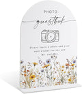 Wedding Signs for Ceremony and Reception, Boho Floral Acrylic Photo Guestbook Sign, Wedding Signage with Stand, Bridal Shower Table Centerpieces, Supplies for Engagement Reception Event Party, 27