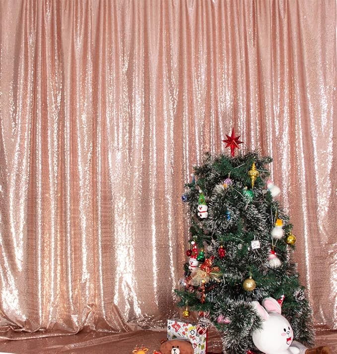 SquarePie Sequin Backdrop Non-Transparent Background Sparkly Curtain for Wedding Party 6FT x 6FT Rose Gold