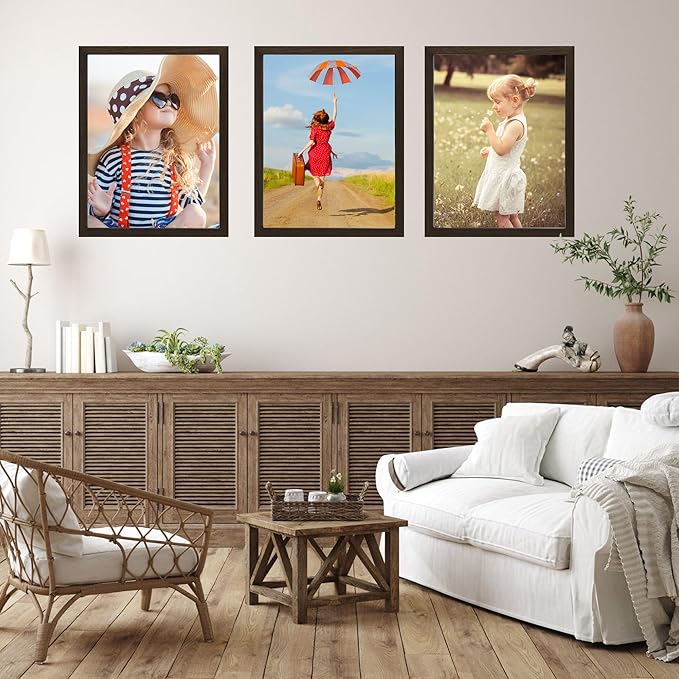 KTKDE A1 Poster Frame 3 Pack, 23.4x33.1 Walnut Woodgrain, Vertical & Horizontal Wall Hanging Large Picture Frame for Photos, Posters & Art Prints Perfect for best gifts and Home Decor