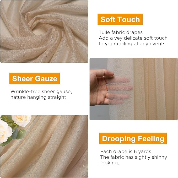 Wedding Arch Draping Fabric 4 Panels 28.7" x 20FT Nude Sheer Chiffon Backdrop Drapes for Wedding Ceremony Birthday Party Bridal Shower Outdoor Decoration