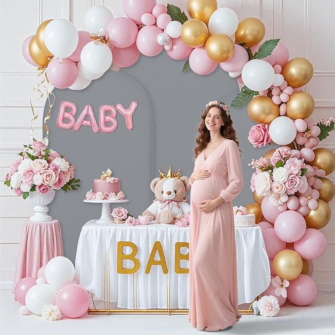 7.2FT Wedding Arch Covers Arch Backdrop Cover Arch Stand Covers Set Arch Cover Spandex Fabric Stretchy Backdrop for Wedding Birthday Party Decoration Baby Shower (Smoky Grey)