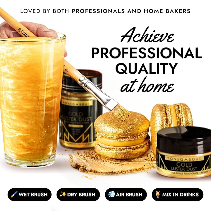 MONÉGASQUE Gold Edible Glitter for Drinks 7g – Halloween Edible Glitter for Cakes & Cocktails - Gold Luster Dust for Cocktail, Cake Decorating, Food Decorations Sprinkles Spray - Drink Shimmer Powder
