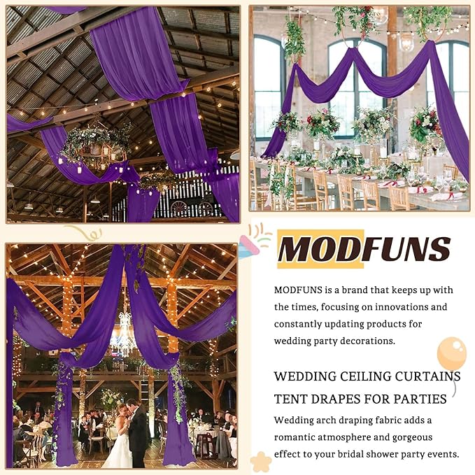 MODFUNS Ceiling Drapes for Parties Purple Ceiling Curtains 2 Panels 5FTx20FT Wedding Arch Draping Fabric Chiffon Curtains for Arbor Stage Sheer Backdrop Drapes for Ceiling Decorations Drapery Sheers