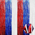 6 Pack White Blue Red Foil Fringe Curtain Backdrop, 3.28Ft x 8.2Ft Metallic Tinsel Foil Fringe Streamer Curtains for Photo Booth, Birthday, Wedding, New Year Party Decorations