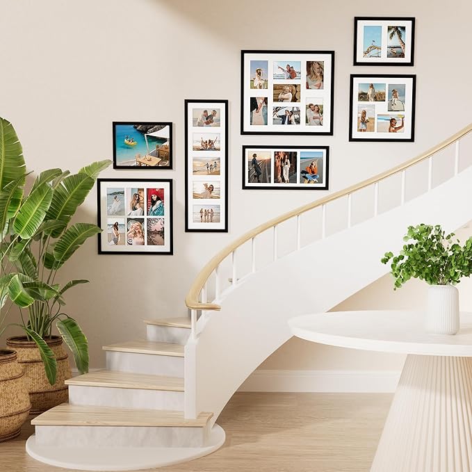 Vittanly 15x17 Collage Picture Frame, Displays 7Pcs 4x6 Pictures with Mat, Picture Frames Collage Wall Decor for Horizontal or Vertical Display, Black, 1 Pack