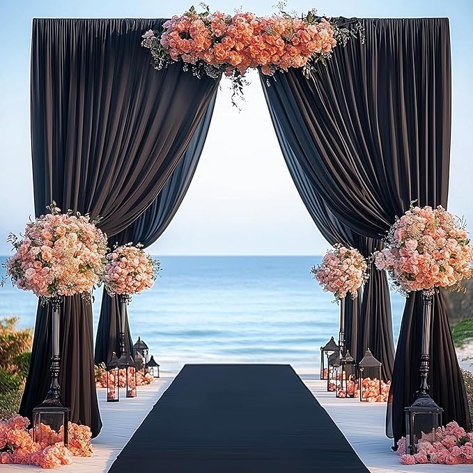 10ftx14FT Wrinkle Free Black Backdrop Curtain, 2 Panels 14FT Height Black Wedding Backdrop Drapes, Silky Polyester Back Drop Cloth for Birthday Photography Background Party Backdrop Draping