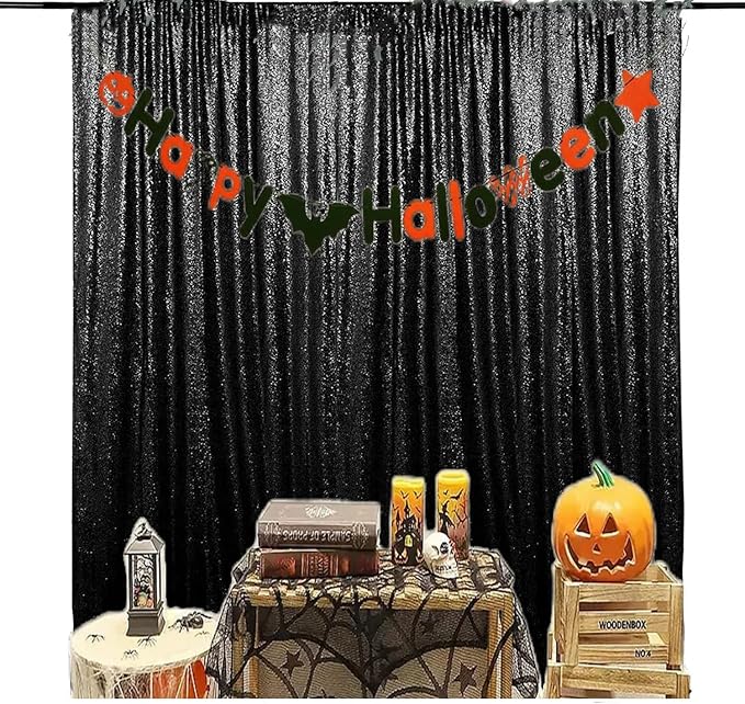 JYFLZQ Black Sequin Backdrop Curtains 4ft x 6.5ft 1 Panel Glitter Photo Booth Backdrops Sparkly Photography Background Drapes for Halloween Father's Day Graduation Birthday Parties