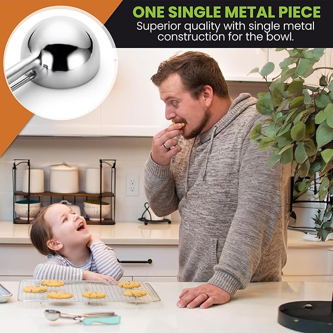 Spring Chef Medium #40 Stainless Steel Cookie Scoop for Baking, Multifunctional Kitchen Food Scooper with Trigger Release, 1.7 Tablespoon Melon Scooper - Dishwasher Safe Meatball Scoop - Mint