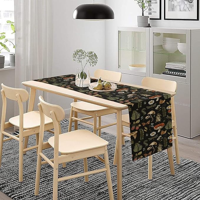 Mushroom Table Runner,Retro Forest Plant Table Runner for Kitchen Dining Table Home Party Decoration 13x36 Inch