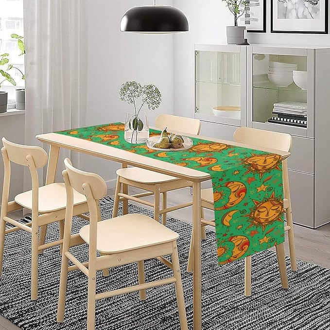 Boho Moon Table Runner, Phase of The Moon Star Sun Cartoon Pattern Table Runner for Kitchen Living Room Home Party 13x108 Inch