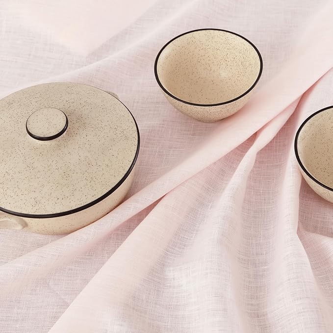 Solino Home Linen Pink Table Runner 60 Inches - Classic Hemstitch, 100% Pure Linen Coffee Table Runner 14 x 60 Inch Ideal for Dresser Tables - Halloween