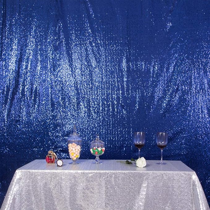SquarePie Sequin Backdrop Not See Through Thick Background for Glitter Curtain Party 4FT x 8FT Navy Blue