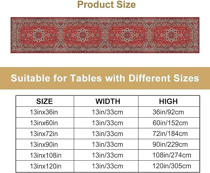 Vintage Boho Red Table Runner,Elegant Mid Century for Home Farmhouse Kitchen Table Dining Coffee Room Garden Party Wedding Decor 13x108in