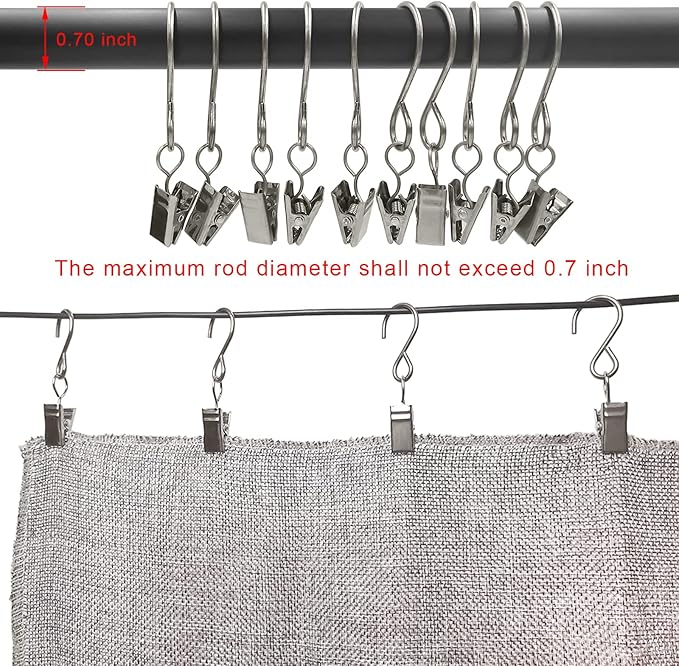 Stainless Steel S Hooks Curtain Clips, 50 Pack Hanging Party Lights Clips, Hangers Gutter Photo, Art Craft Display, 3 Inch Long, Silver