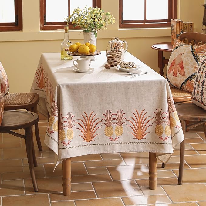 patdrea Designer Small Square Tablecloth,Pineapple Pattern Linen Tropical Style Tablecloths,Fall Table Cover Cloth Decor for Kitchen Dining Christmas,Tea Party,Thanksgiving,55"x55"-Pineapple B