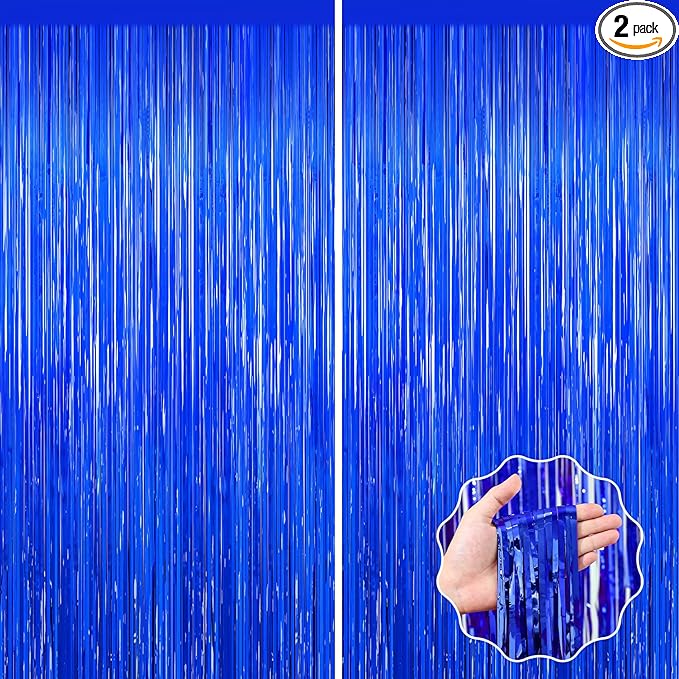 Blue Party Decorations, 2Pack Ocean Party Decor Supplies Blue Party Streamers Birthday Wedding Decorations Tinsel Foil Fringe Curtains Photo Booth Props Celebration Christmas New Year Decorations