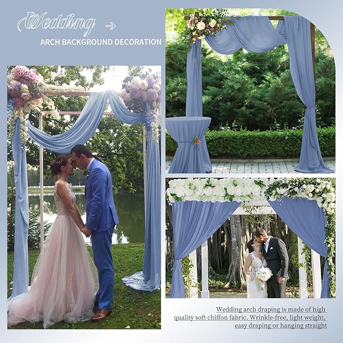 Wedding Arch Draping Fabric, 4 Panels 28" x20ft Dusty Blue Sheer Chiffon Curtain Drapes for Wedding Drapes Sheer Backdrop Curtains for Wedding Ceremony Reception Party Decoration