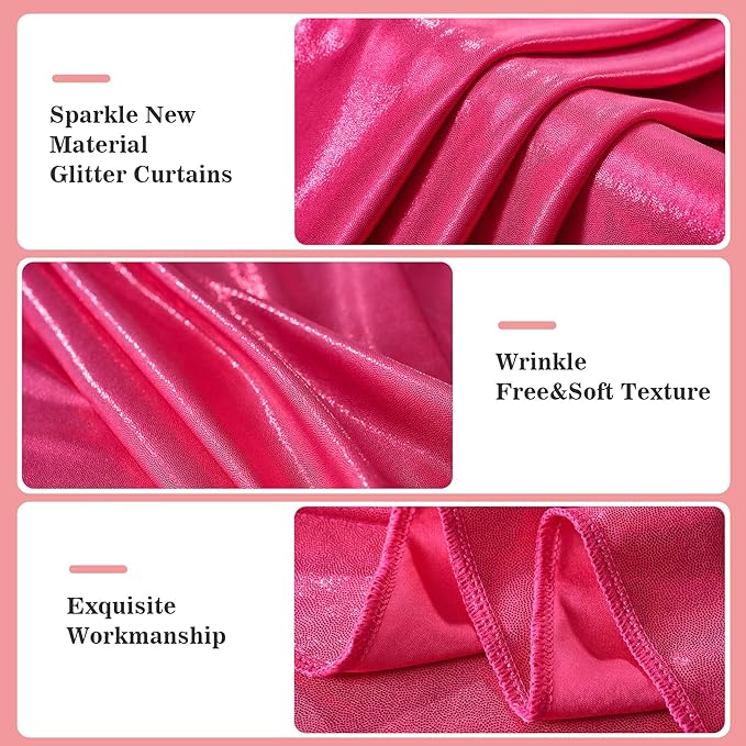10x10ft Thick Hot Pink Glitter Backdrop Curtain Panels for Parties, Wrinkle Free Sequin Sparking Photo Backdrop Drapes, 2 Panels 5x10ft Shimmer Back Drop Cloth for Wedding Birthday Photography