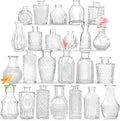 Bud Vases - in Bulk 24,Vintage Small Glass Bud Vases for Flowers, Clear Crystal Mini Glasses in Bulk, Small Flower Design for Centerpieces Wedding Decorations Home Flower Party Decor
