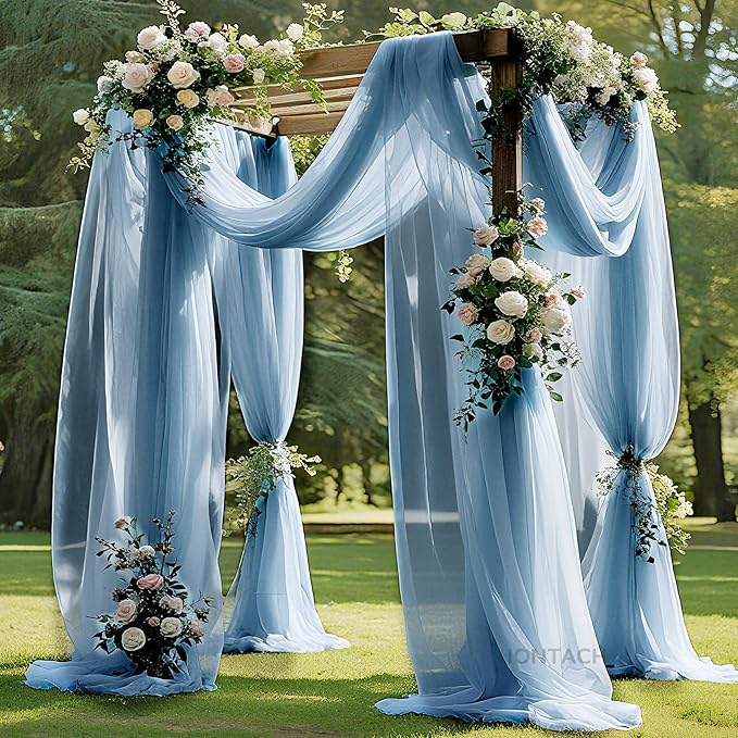 Wedding Arch Draping Fabric 29" x 19Ft Sheer Drapes for Backdrop Wedding Ceremony Reception Ceiling Decor Curtain Baby Bridal Shower Decoration (Dusty Blue, 1 Panel)