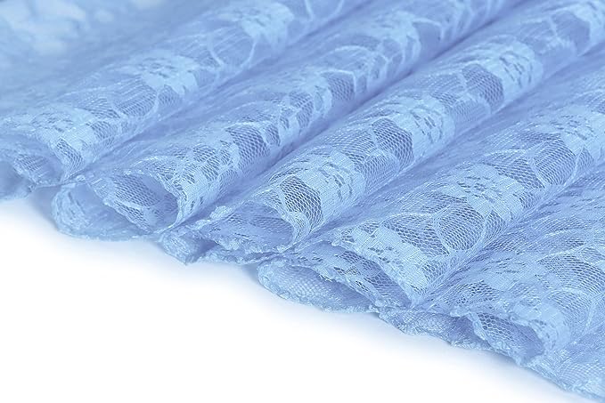MDS Pack of 10 Wedding 12 x 108 inches Lace Table Runner for Wedding, Decorations for Birthday Parties, Banquets, Graduations, Engagements, and Runners fit Rectangle, Round Table- Baby Blue