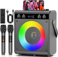 Karaoke Machine with 2 Wireless Microphones, Portable Bluetooth Speaker for Adults Kids with Bass Treble Echo PA System with Remote,LED Light, Supports TF Card,USB,AUX in,TWS,FM,REC for Party