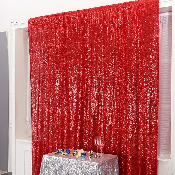 Eternal Beauty Red Sequin Backdrop, 6x8 Ft Glitter Background Curtains for Christmas Shimmer Photography Party Wedding Birthday Back Drop Decor