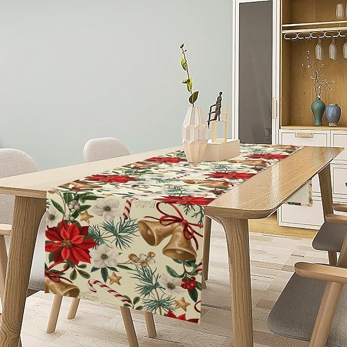 Christmas Table Runner, Seasonal Winter Xmas Holiday Kitchen Dining Table Decoration for Home Party Decor 13x90 Inch