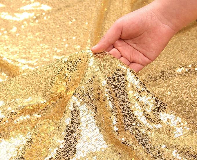 SquarePie Sequin Tablecloth 90 x 132 Inch Gold Sparkly Table Cloth for Wedding Party