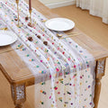 JIALE Ivory Floral Table Runner, Embroidery Daisy Seasonal Table Decorations, 120Inch 10FT 1PC Tulle Fabric for Home Decor, Bridal Shower Wedding, Baby Shower Parties, DIY Craft
