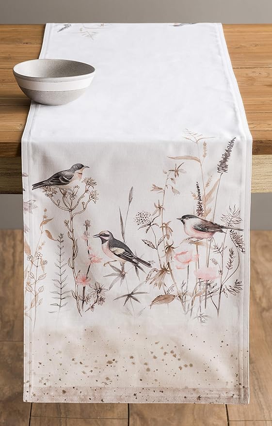 Maison d' Hermine Table runner 100% Cotton Double Layer Table Runners 72 inches long Decorative for Home Kitchen Dining Party Wedding Bridal Shower Spring Summer (Meadow Florals - Brown, 14.50" x 72")